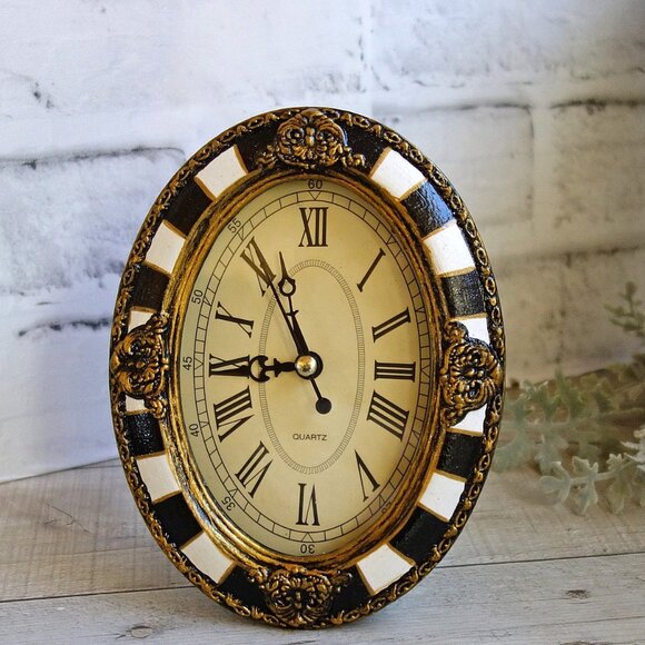 Checked Table Clock Mackenzie Inspired Black and White Buffalo Check Clock - Picture 1 of 7